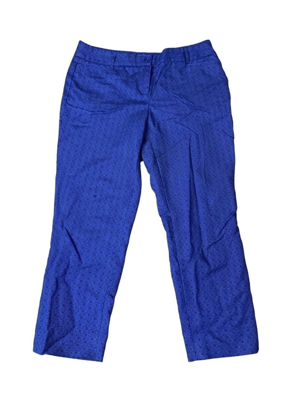 DALIA Women's Geometric Print Ankle Pants Royal Blue Stretch Size 10